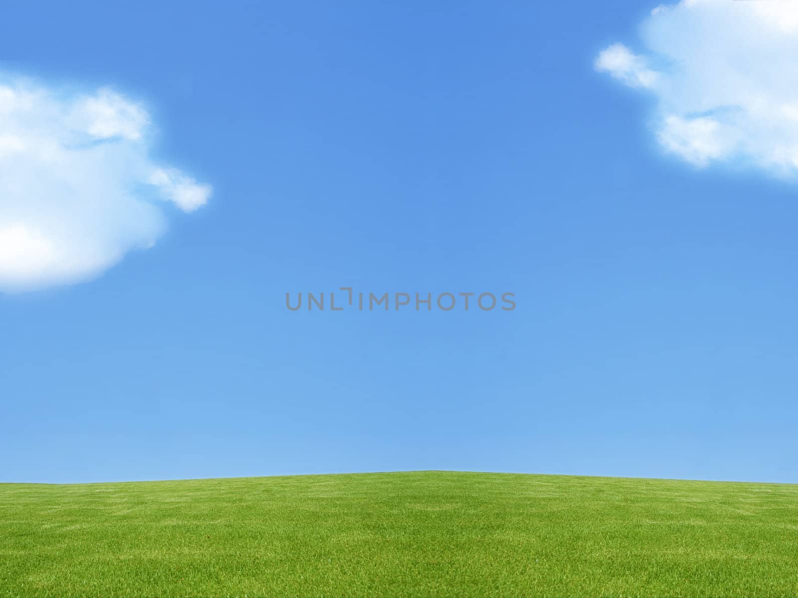 landscape of Green land and blue sky with some clouds and enough copyspace.