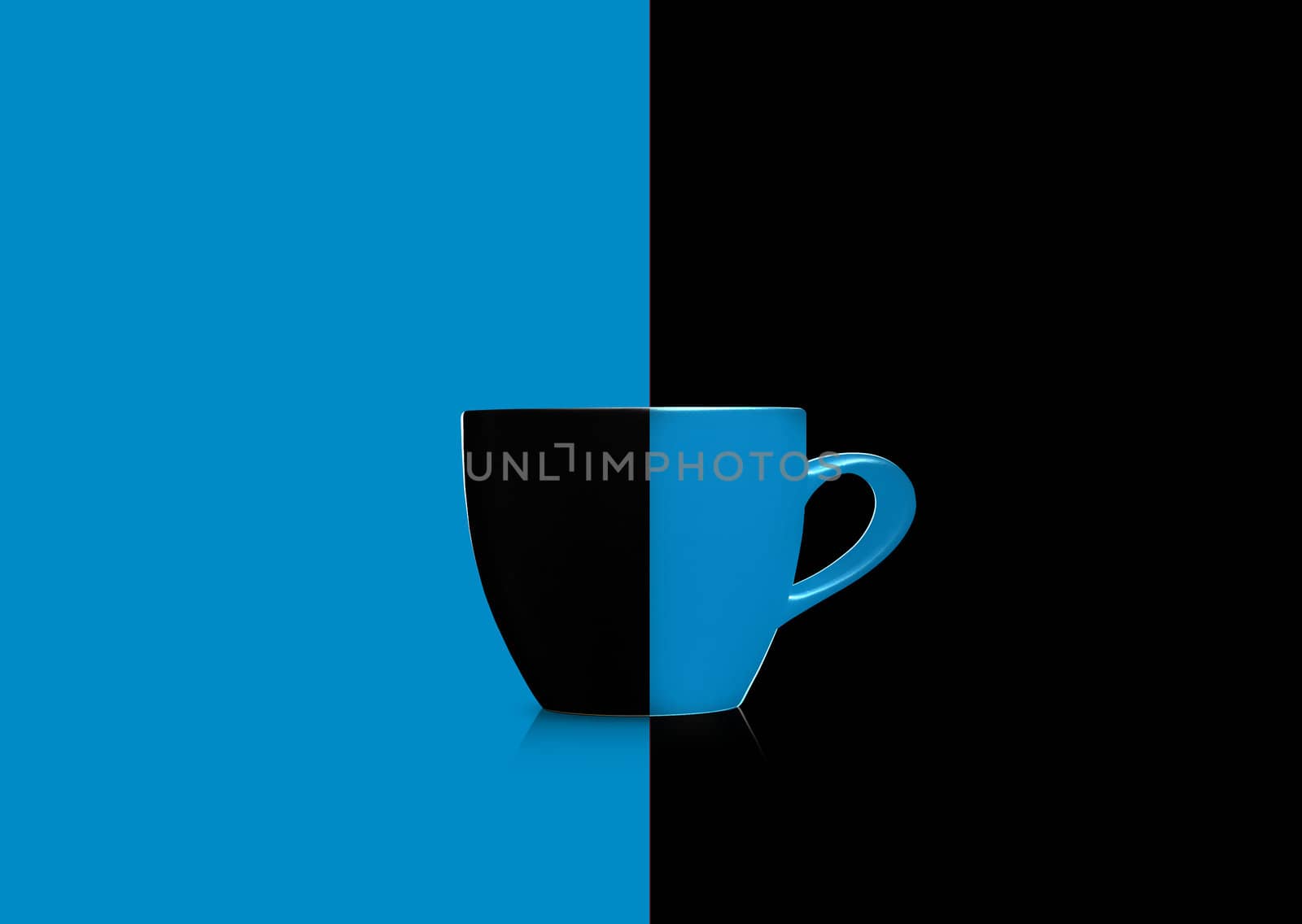 Two colors mug on blue and black background.