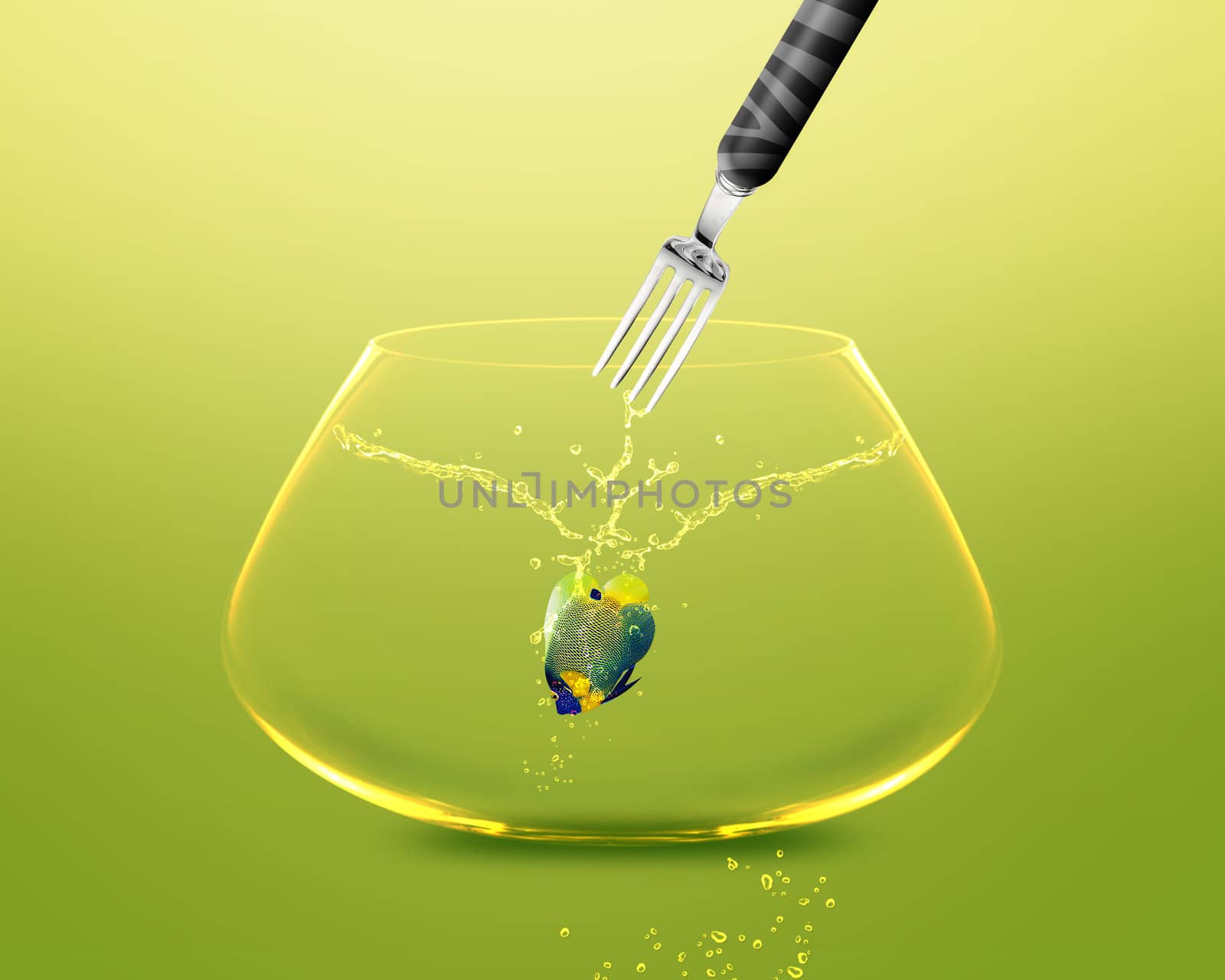 Fork catch angelfish in fishbowl by designsstock