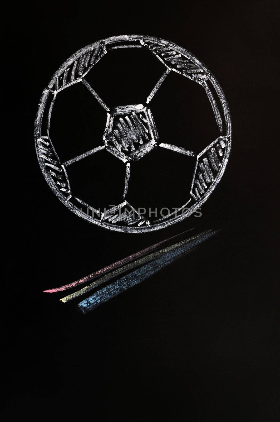 Chalk drawing of Football or soccer on a wooden blackboard