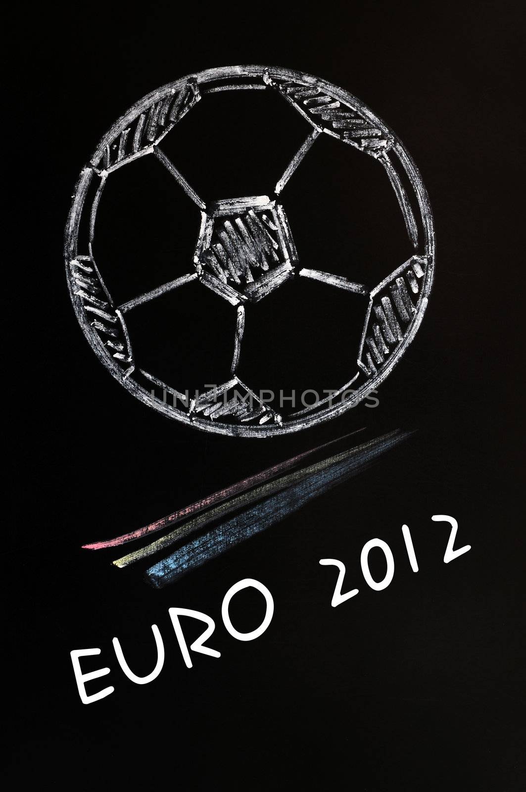 Chalk drawing of EURO 2012 or European Football Championship on a wooden blackboard