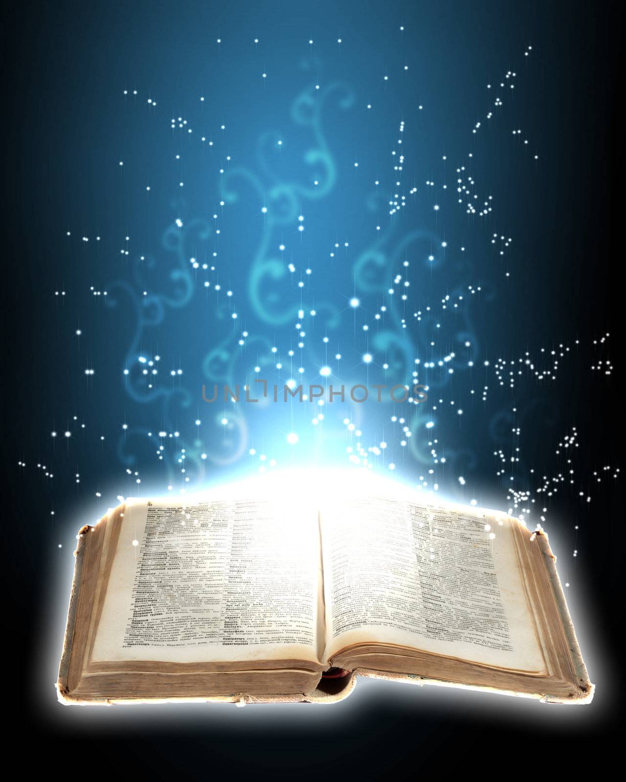 Magic book with light coming from inside it