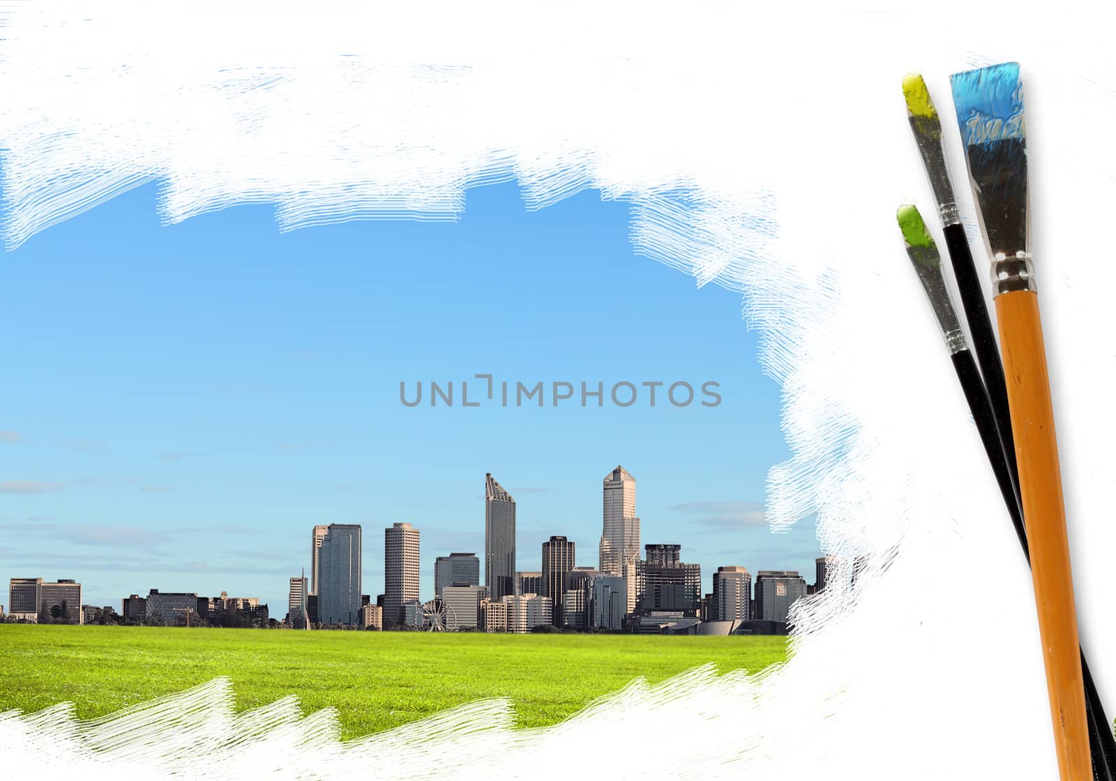 Picture of sunny nature landscape and brushes