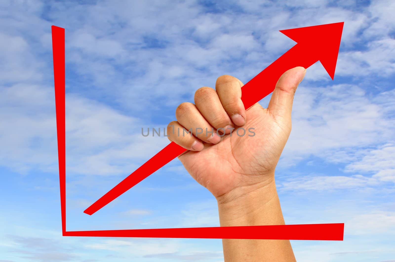Red arrow graph with hand