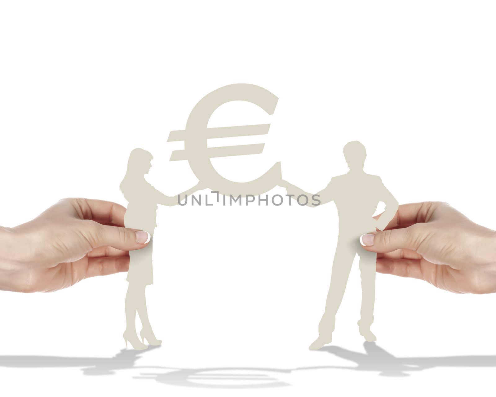 Two human figures holding a currence mark