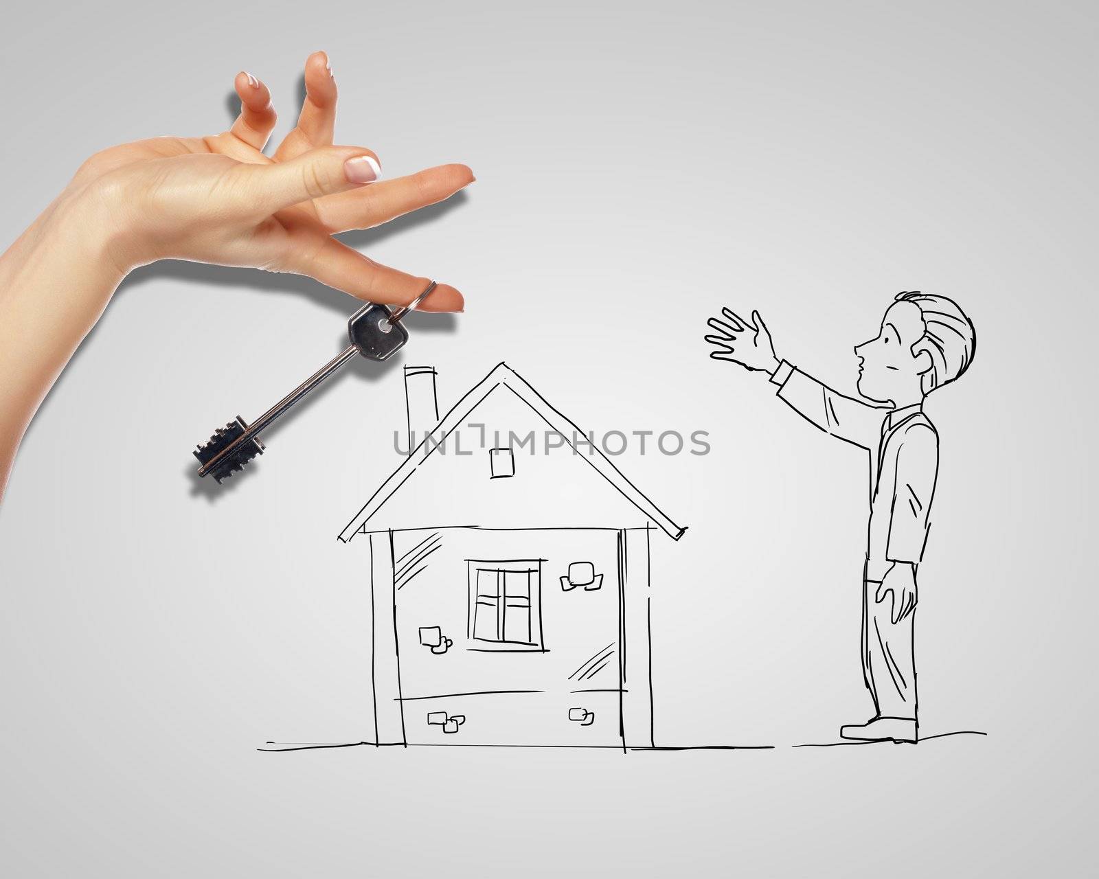 Drawing of a man with a house and key