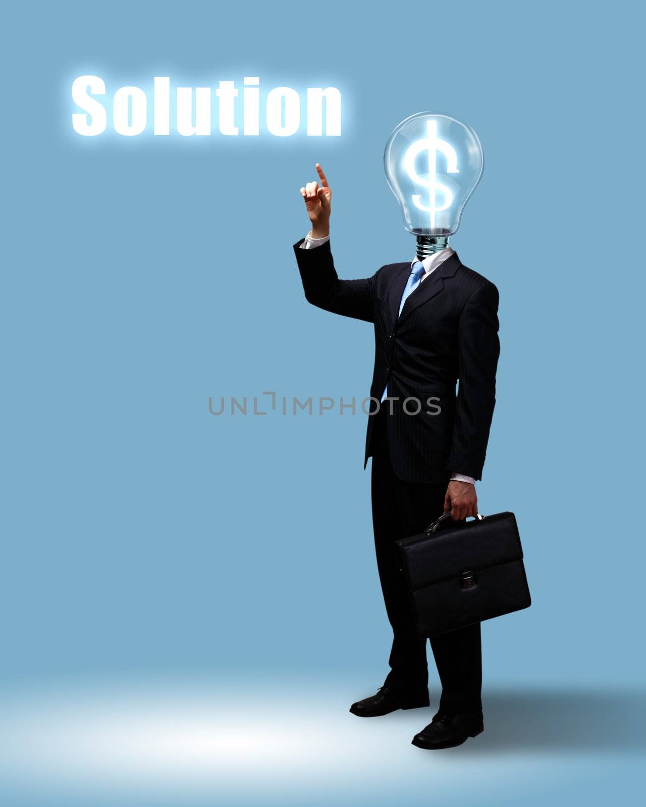 Light bulb and a business person as symbols of creativity in business