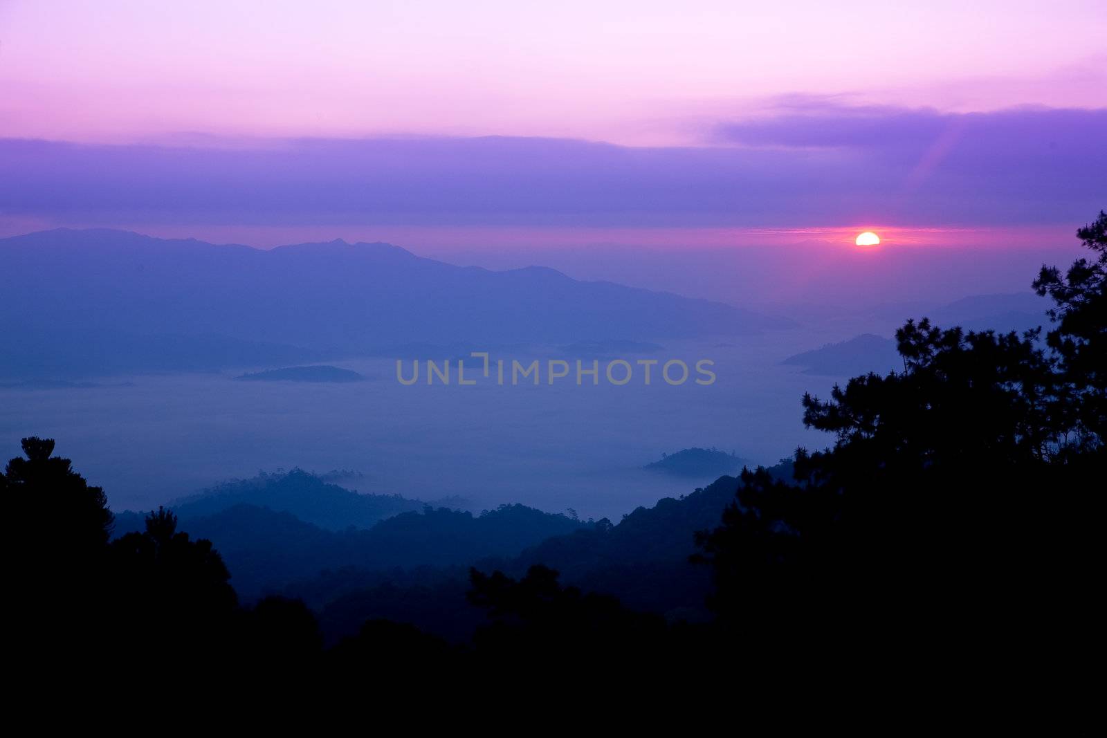 Landscape of sunrise over mountains in Chiang Mai,Thailand