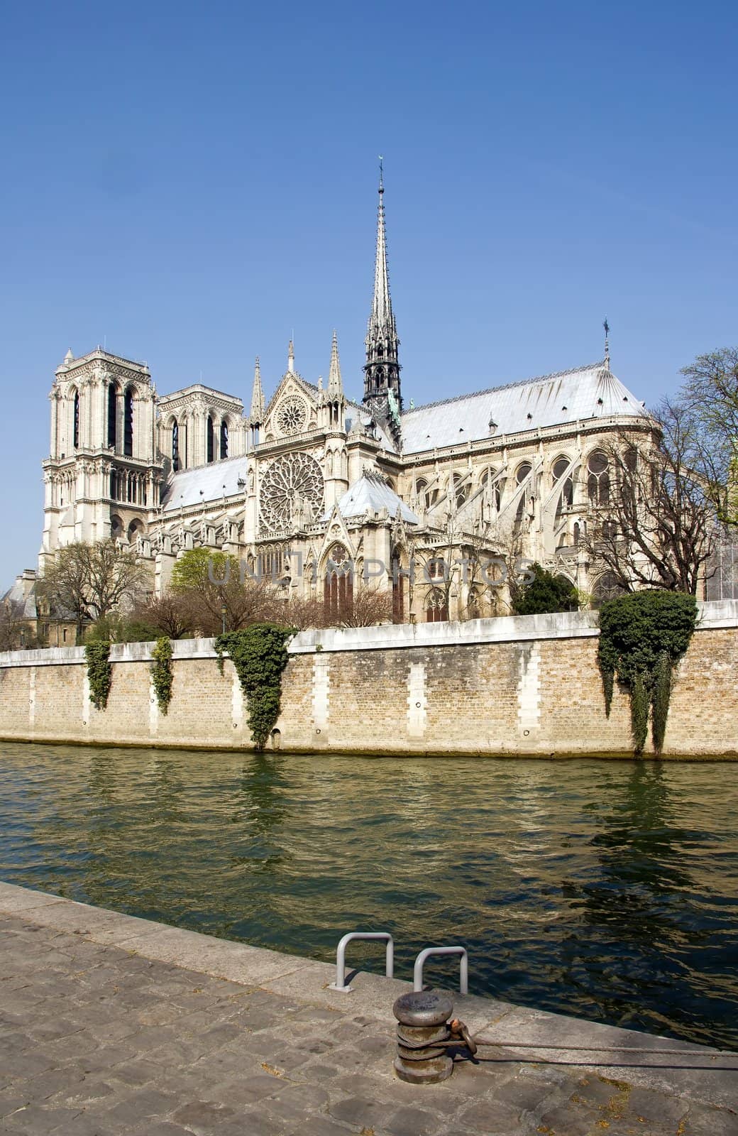 Our Lady of Paris (Notre Dame de Paris) seen from a quay of the Seine (Paris France)