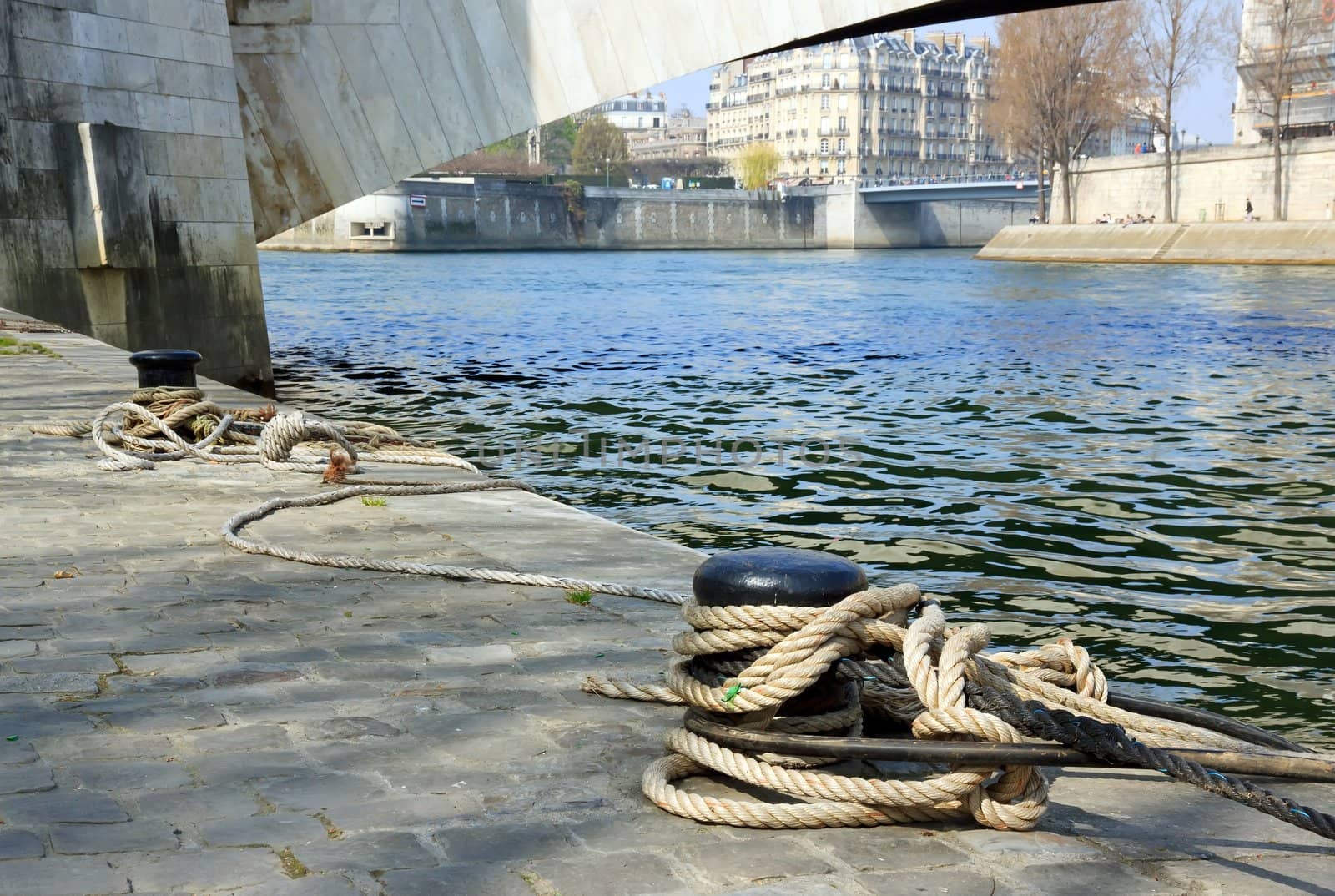 mooring barge quay of the Seine  Paris France