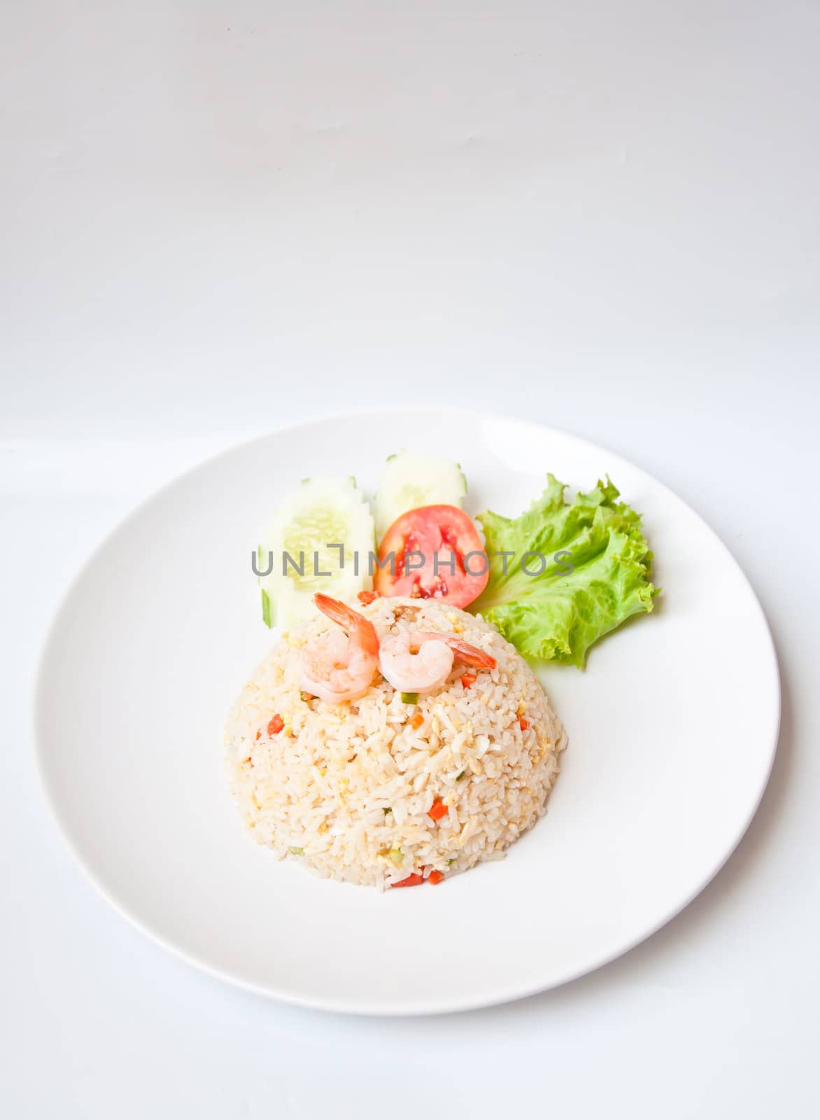 fried rice with shrimp on white background