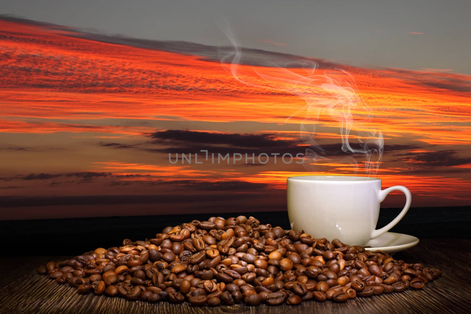 Image of coffee beans and white cup