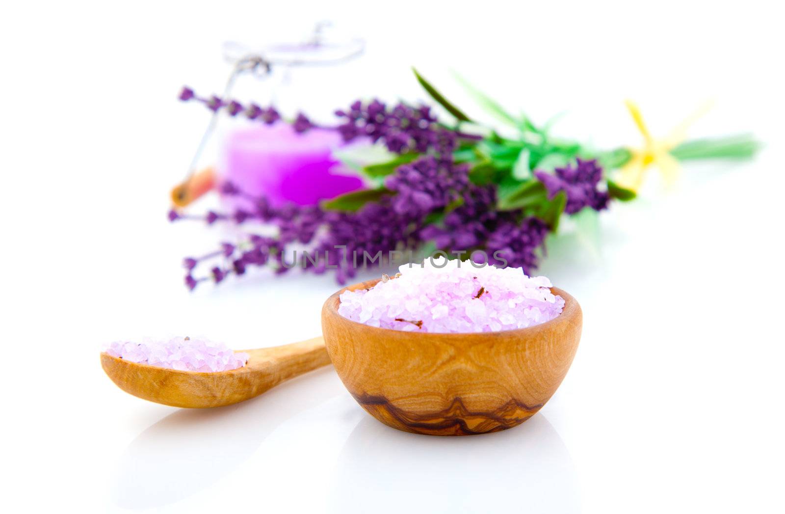 Lavender bath salt, isolated on white background