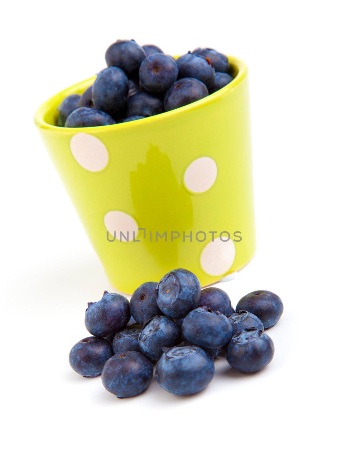 fresh blueberry in a green mug over a white background.  by motorolka