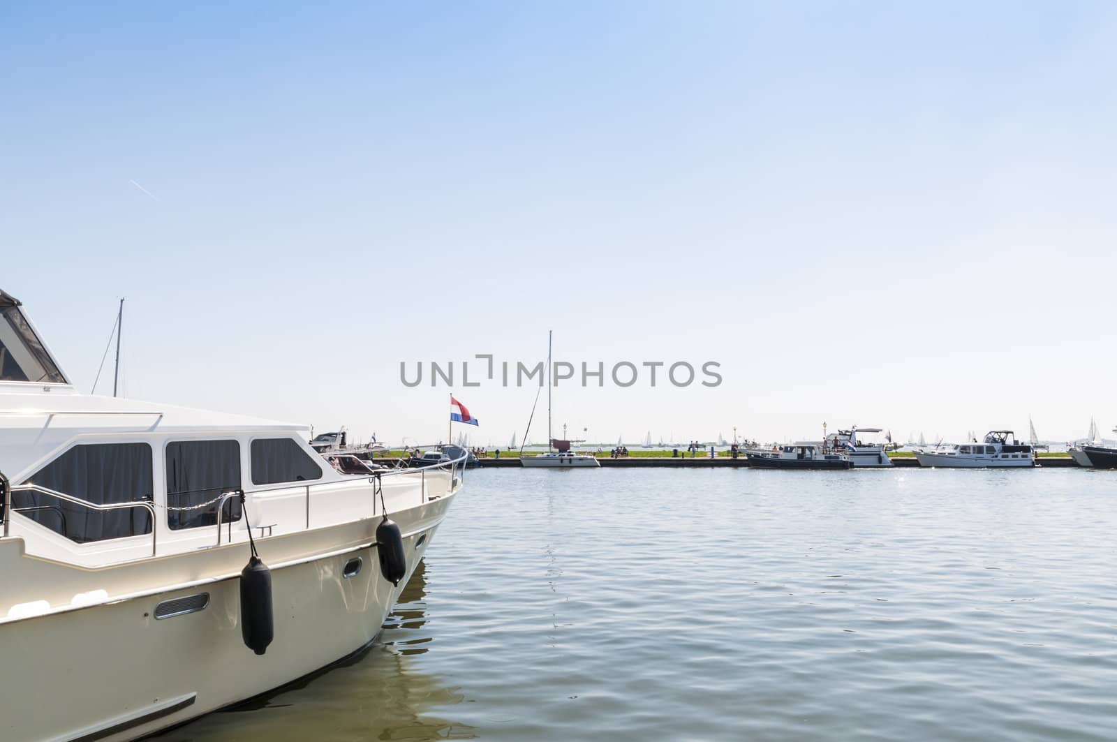 Cropped shot of yacht docked in Volendam, Holland