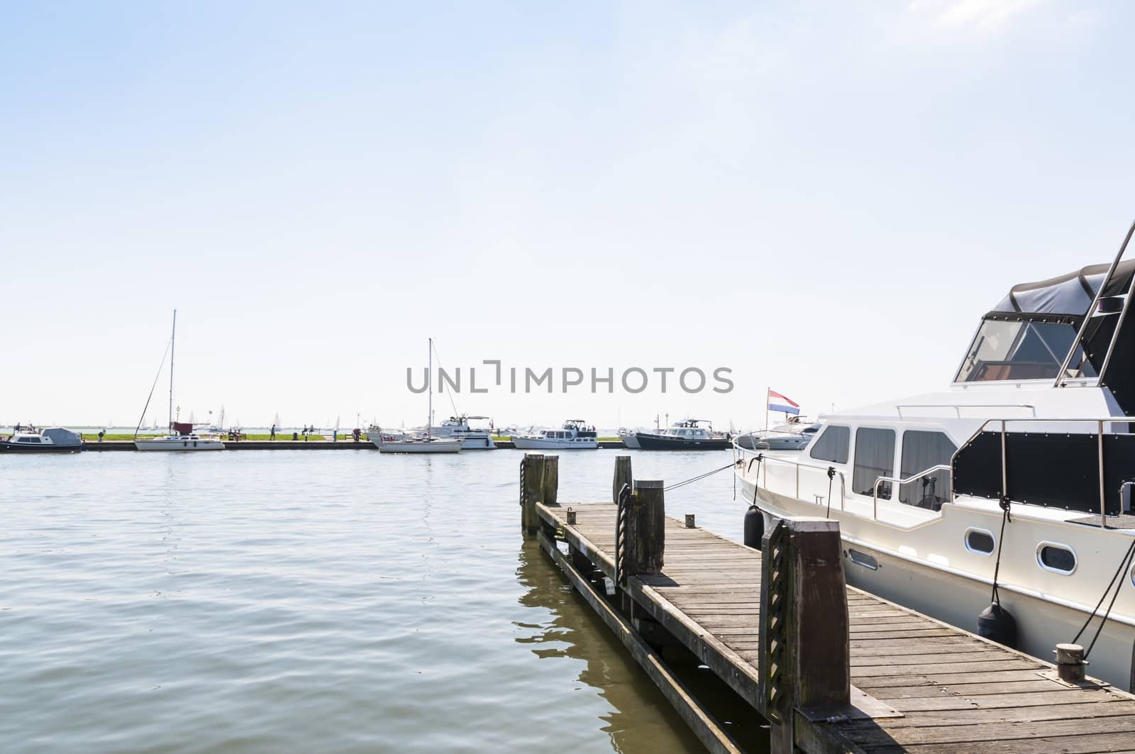 Cropped shot of yacht docked in Volendam, Holland