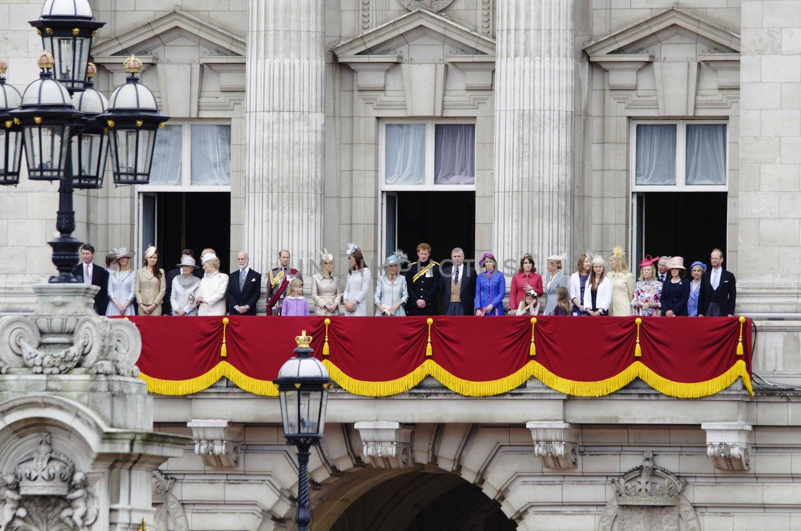 LONDON, UK - June 16: The Royal Family appears on Buckingham Palace balcony during Trooping the Colour ceremony, on June 16, 2012 in London. Trooping the Colour takes place every year in June to officialy celebrate the sovereign birthday.