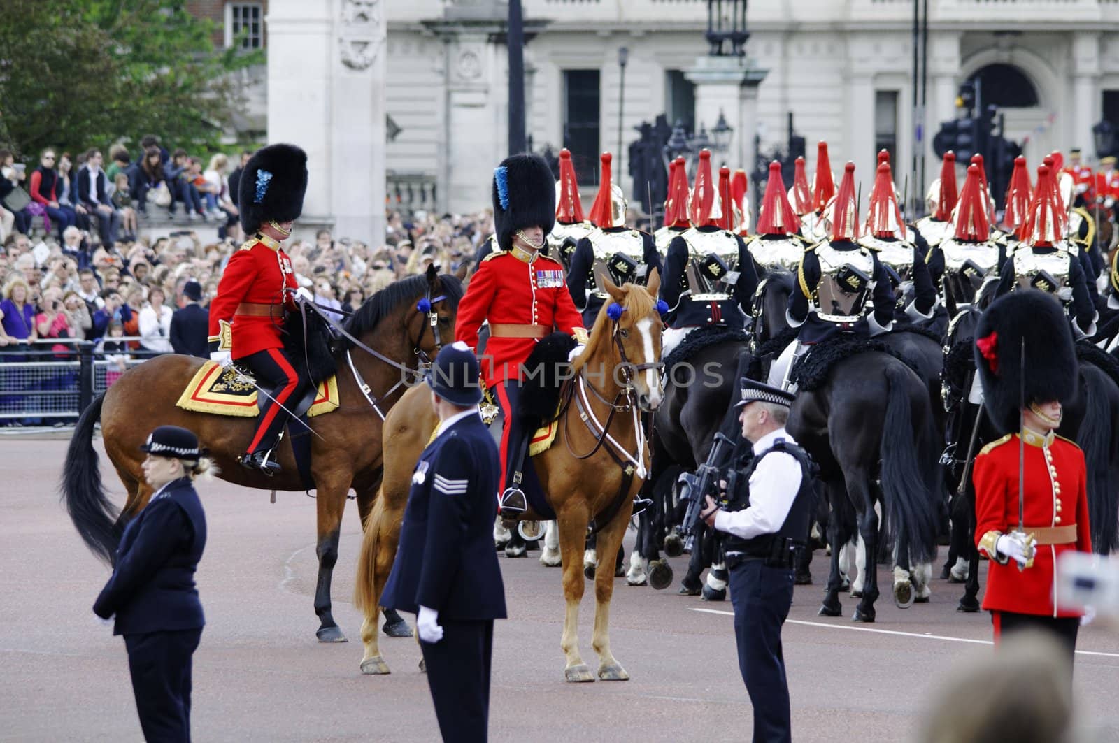 LONDON, UK - June 16: Trooping the Colour ceremony on the Mall and at Buckingham Palace, on June 16, 2012 in London. Trooping the Colour takes place every year in June to officialy celebrate the sovereign birthday.