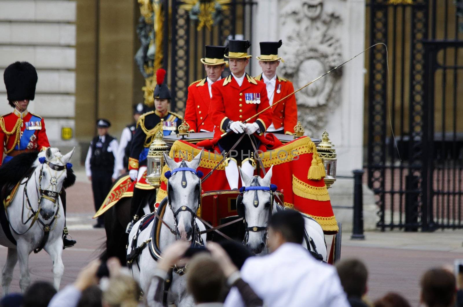 LONDON, UK - June 16: Trooping the Colour ceremony on the Mall and at Buckingham Palace, on June 16, 2012 in London. Trooping the Colour takes place every year in June to officialy celebrate the sovereign birthday.