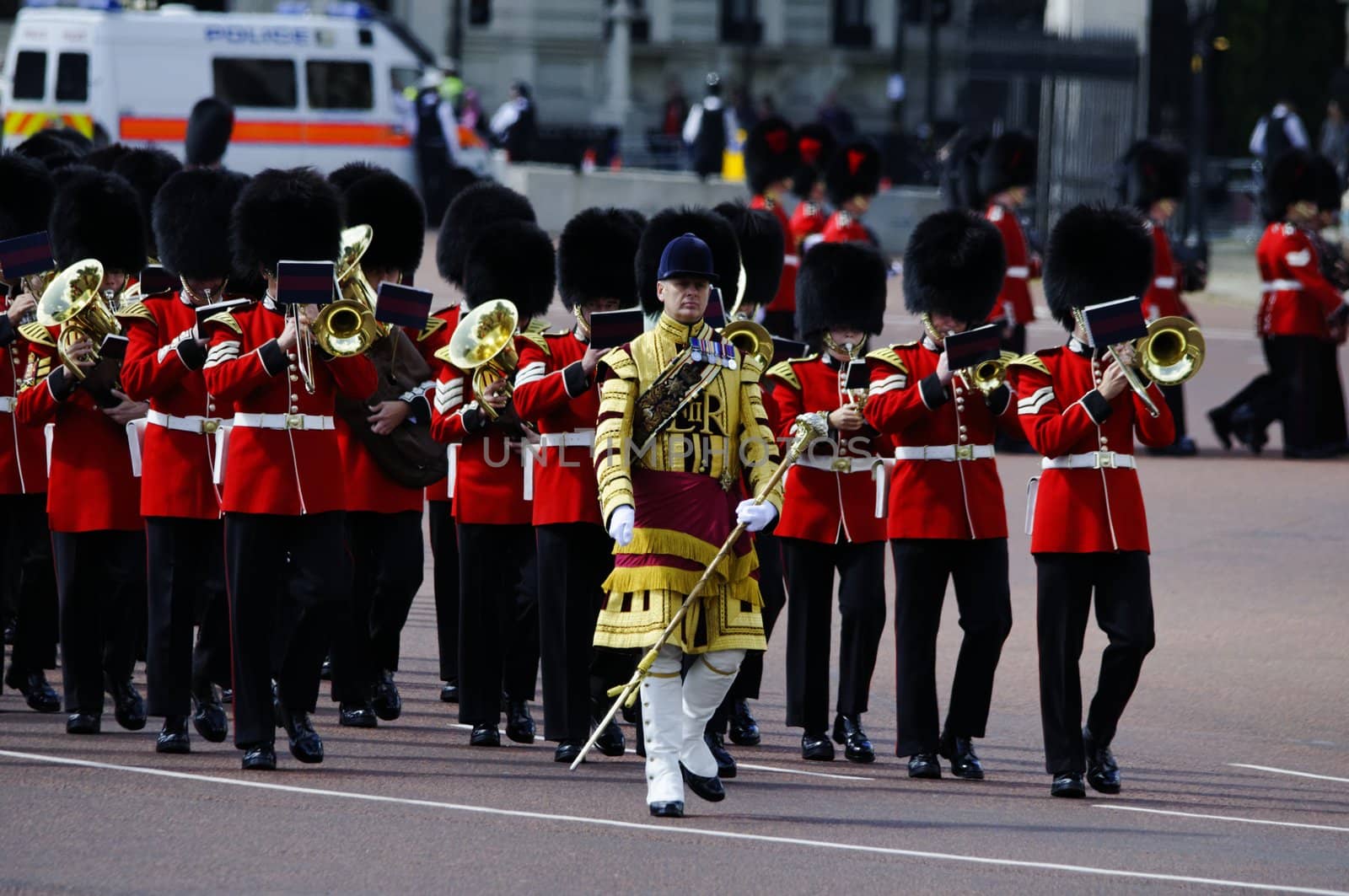 LONDON, UK - June 16: Trooping the Colour ceremony on the Mall and at Buckingham Palace, on June 16, 2012 in London. Trooping the Colour takes place every year in June to officialy celebrate the sovereign birthday.