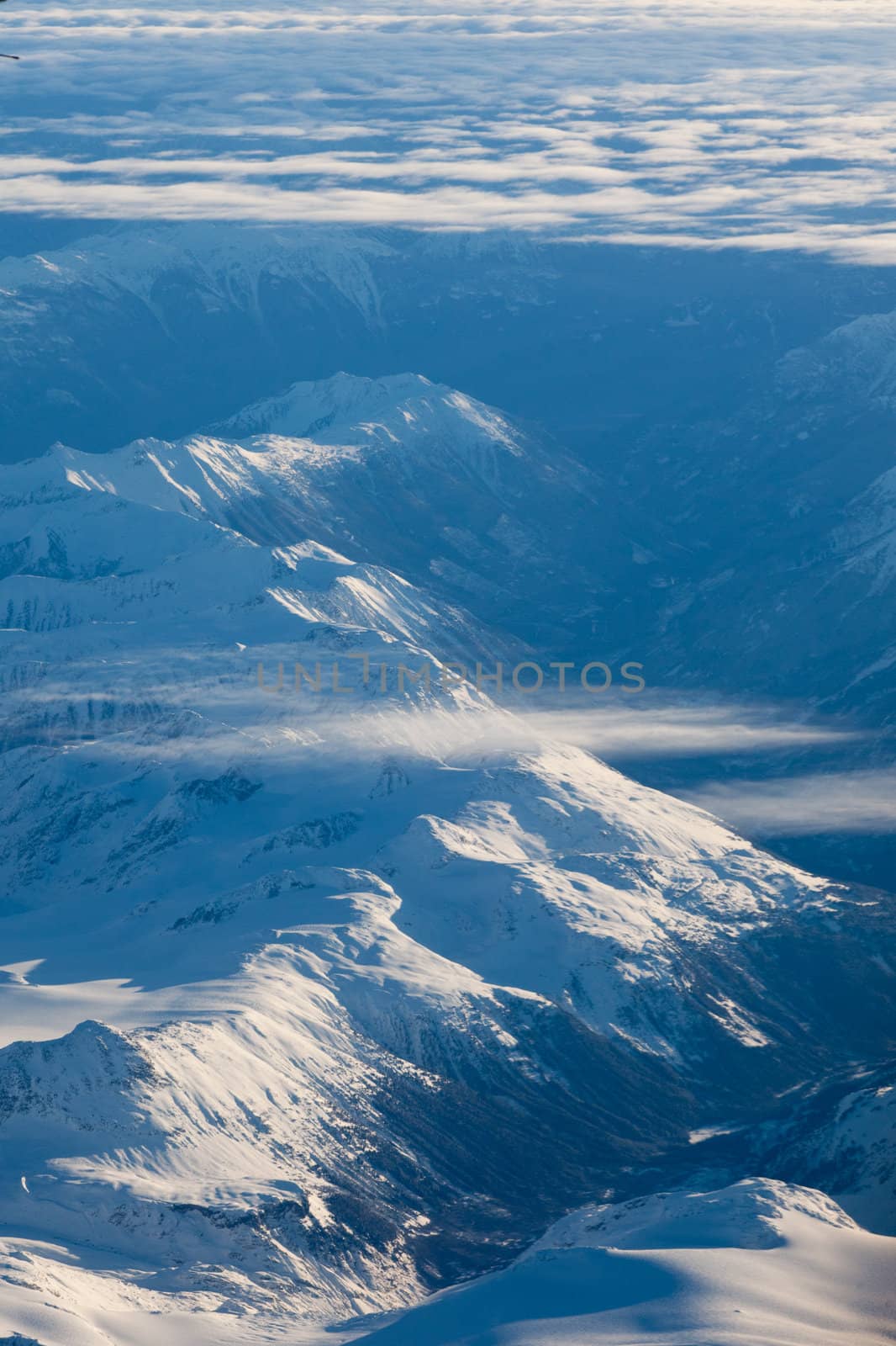 Snow covered mountain peaks perfect for heli-skiing in British Columbia, Canada.