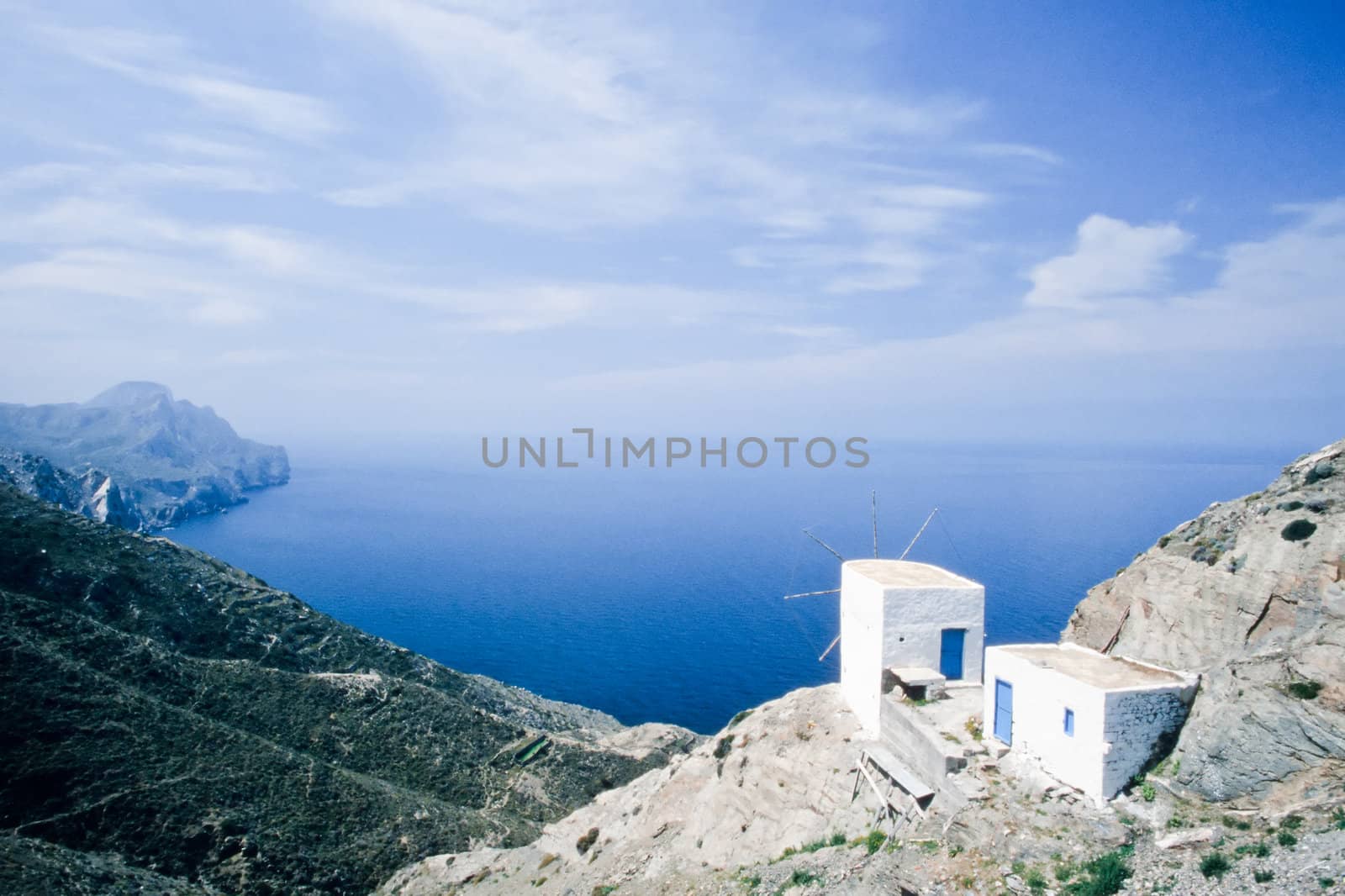 Old wind-powered grainmill on aegean island of Karpathos, Greece, Europe