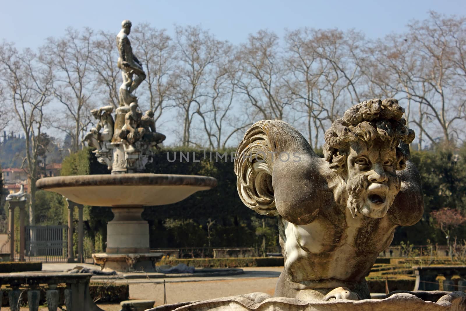 Detail of Isolotto in Boboli Gardens in Florence, Italy