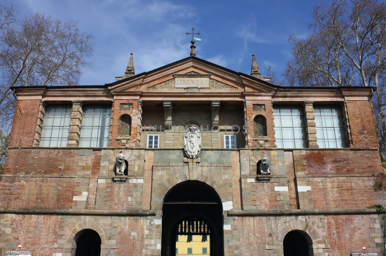 Main gate entrance to the old town of Lucca in Italy - The Saint Peter's Gate.