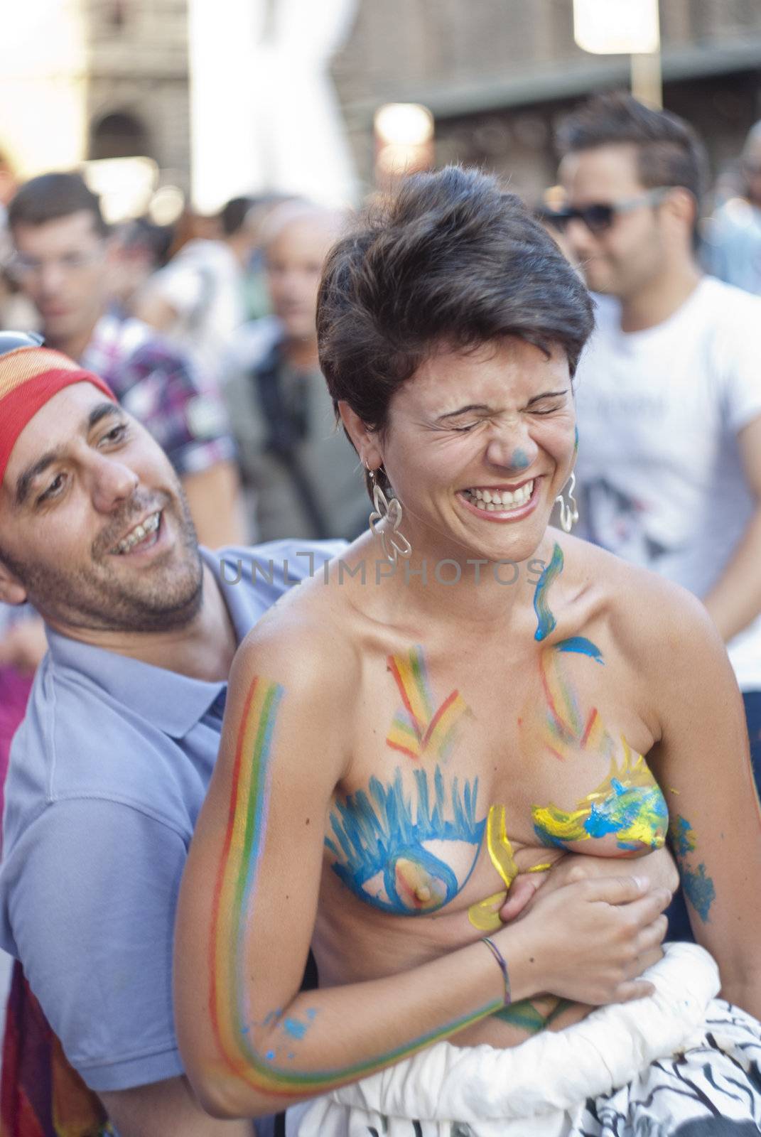 BOLOGNA - JUNE 9: 30,000 people took part in the Bologna Gay Pride parade to support gay rights, on June 09, 2012 in Bologna, Italy.