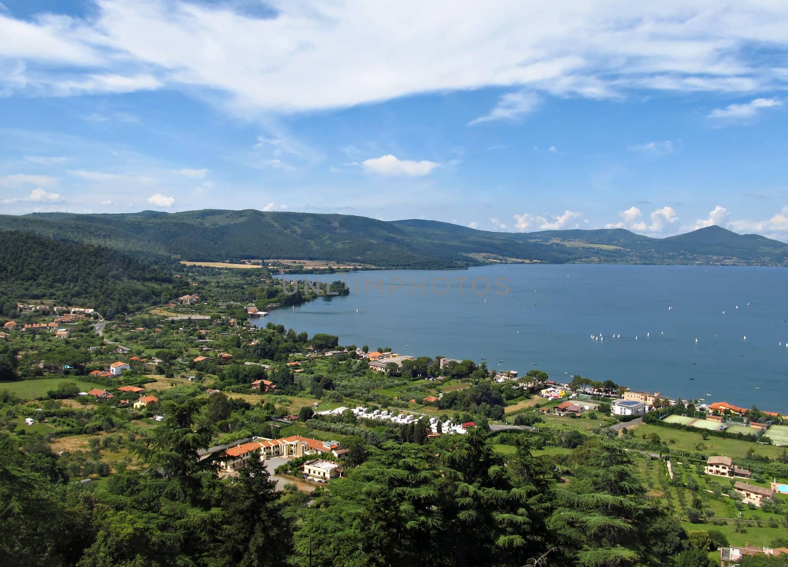 Lago di Bracciano view from the castle wall of Castello Orsini-Odescalchi.