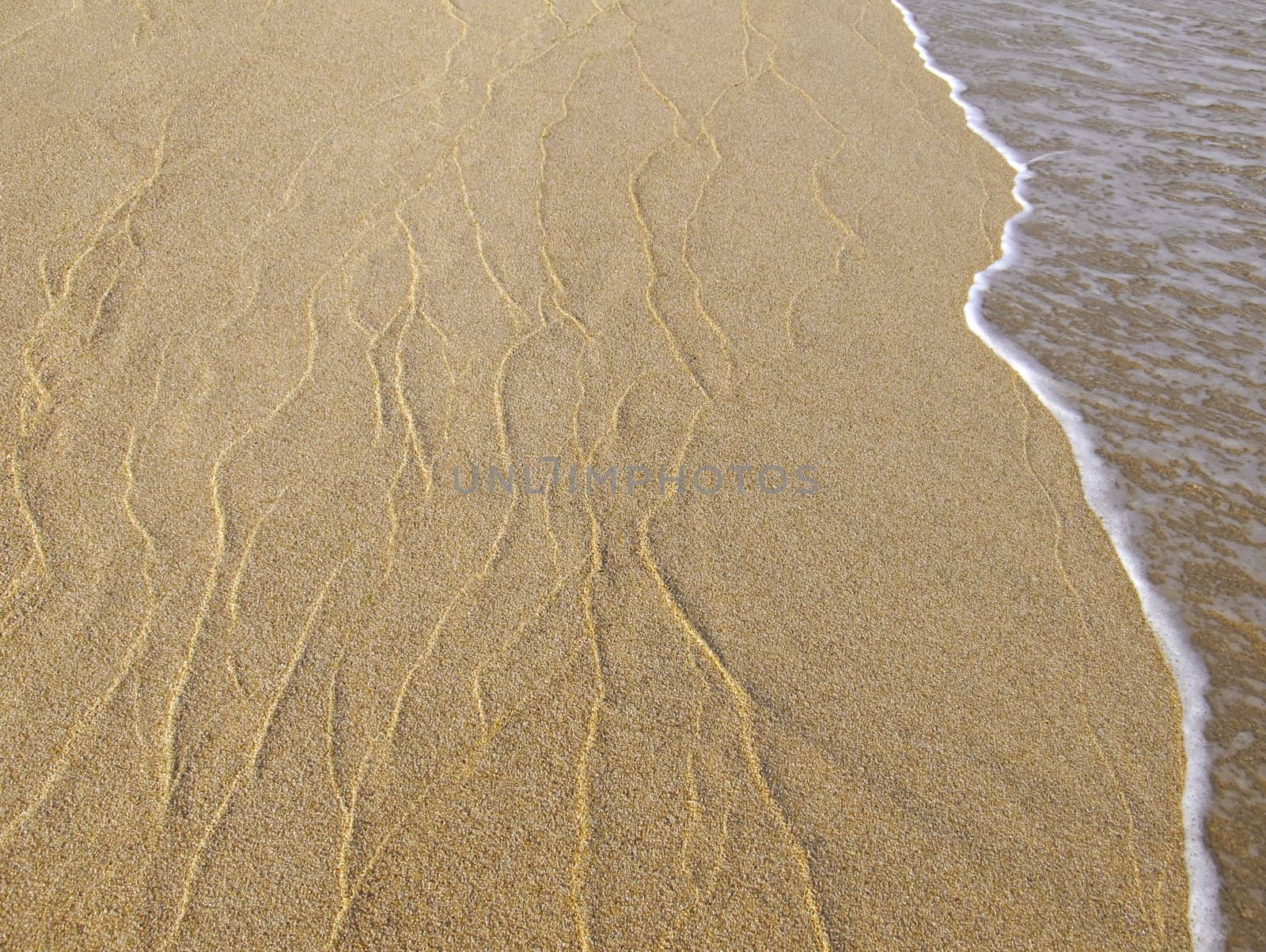 Sandy Beach background with ripples in sand and relaxing wave.