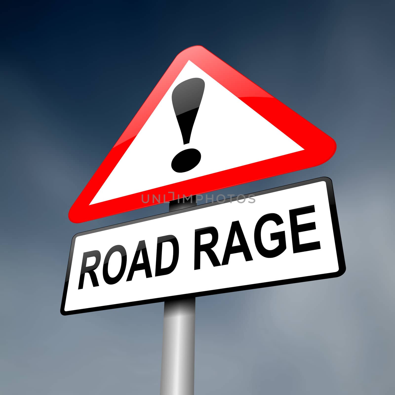 Illustration depicting a road traffic sign with a road rage concept. Dark sky background.