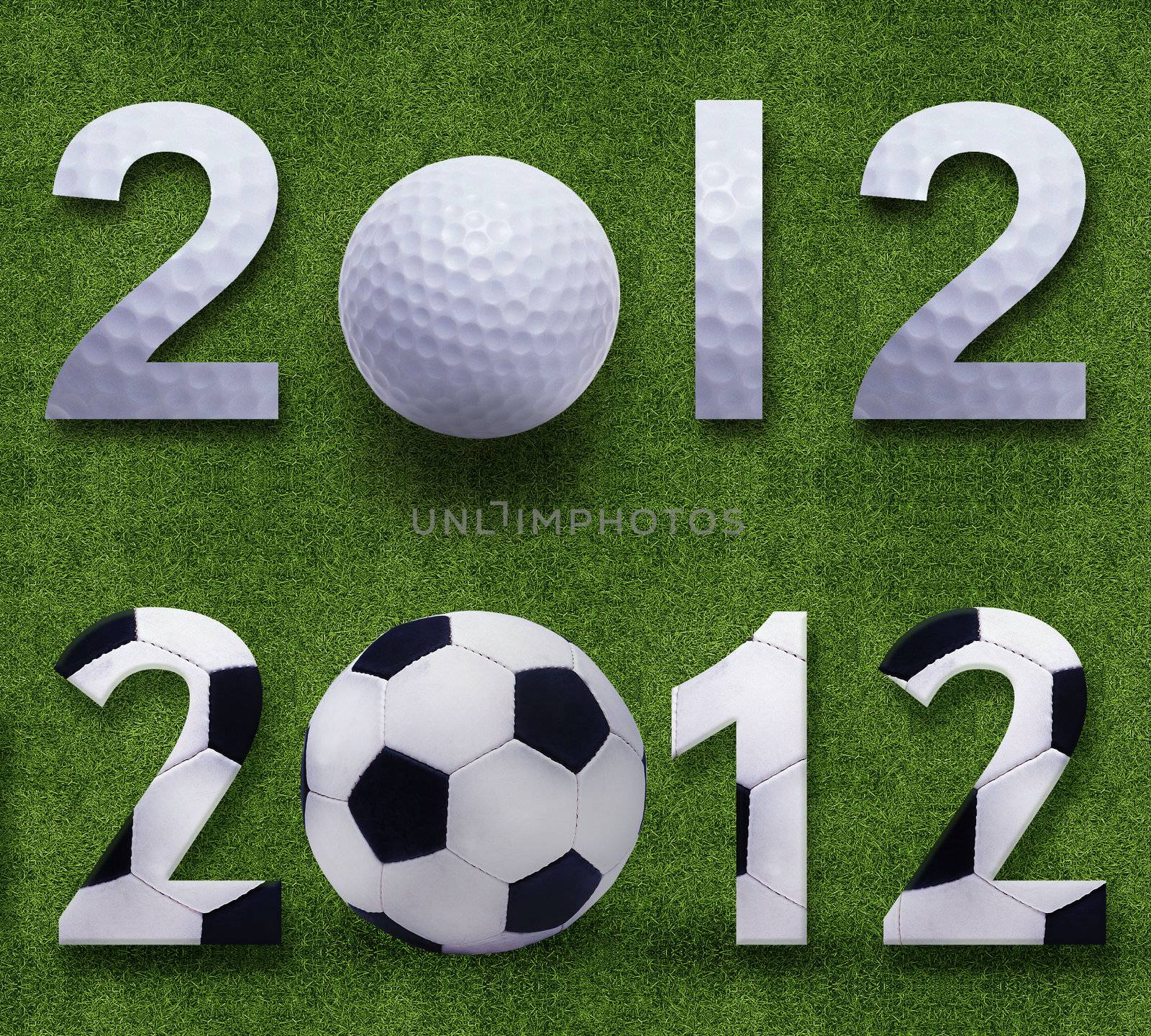 Happy new year 2012, Soccerand Golf sport conceptual image