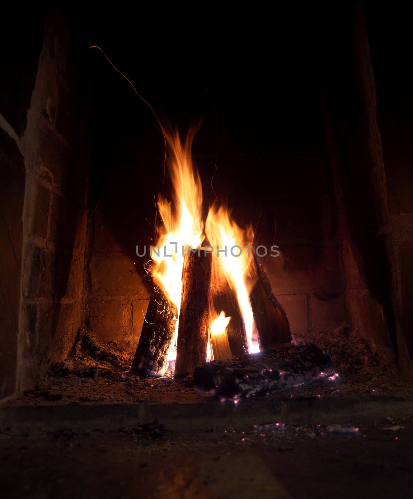 Bonfire with selective focus indoor