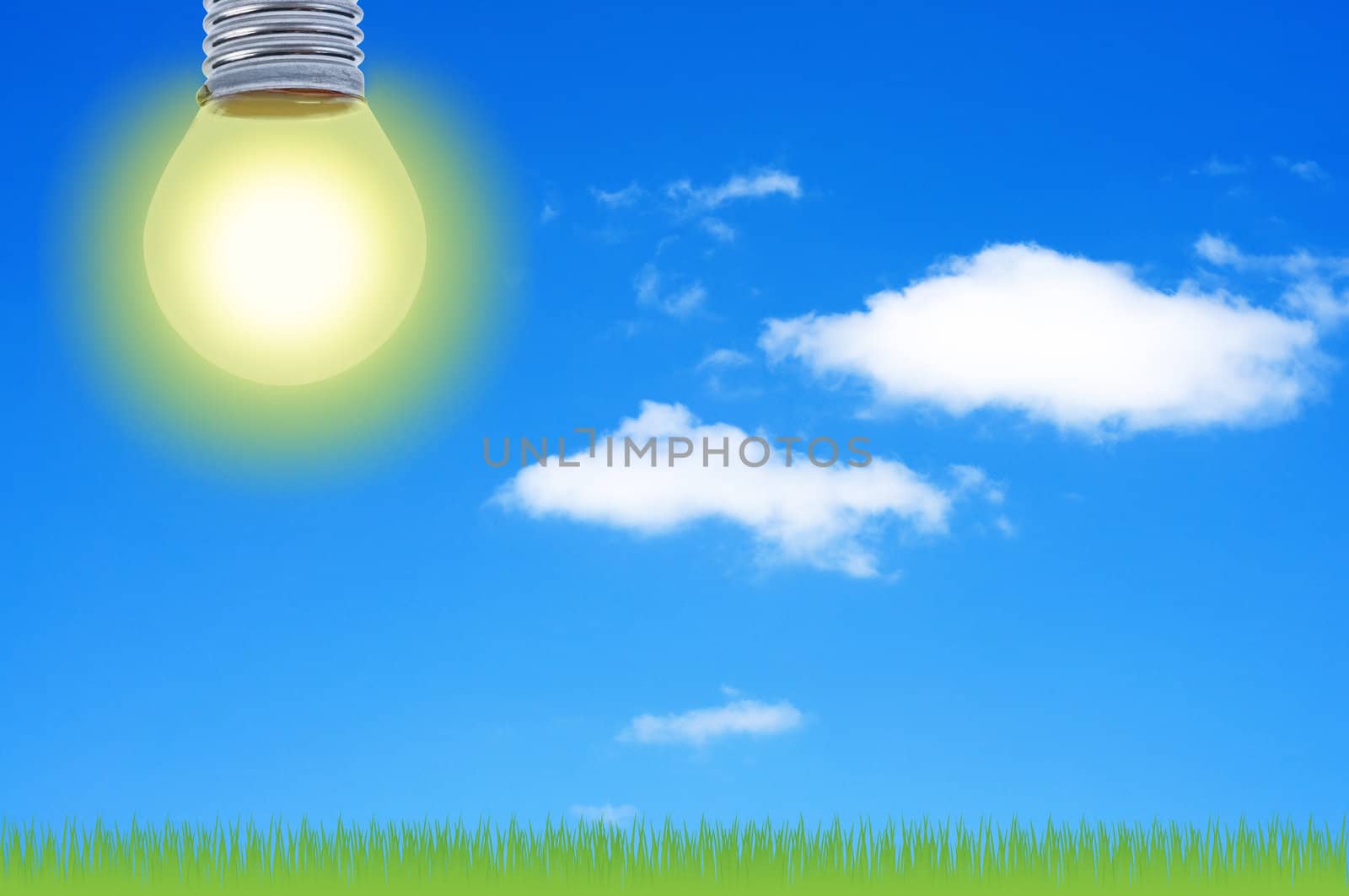 Light bulb instead of sun energy concept.