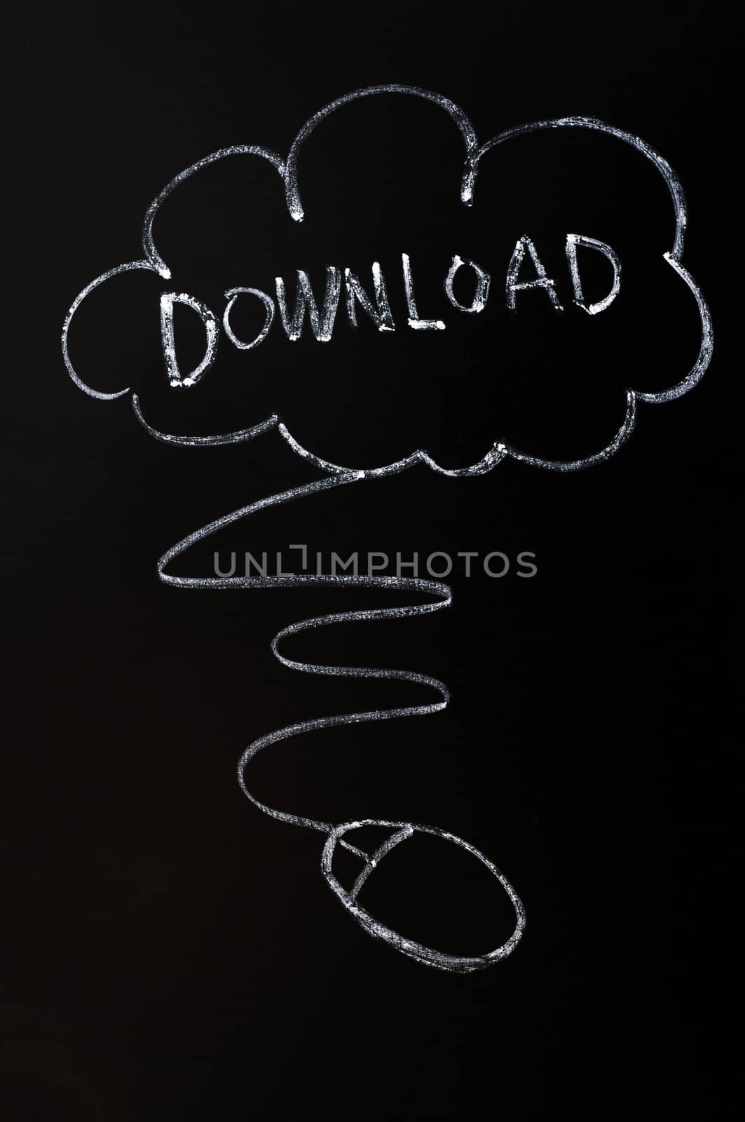 Cloud service of downloading - concept drawn with chalk on a blackboard