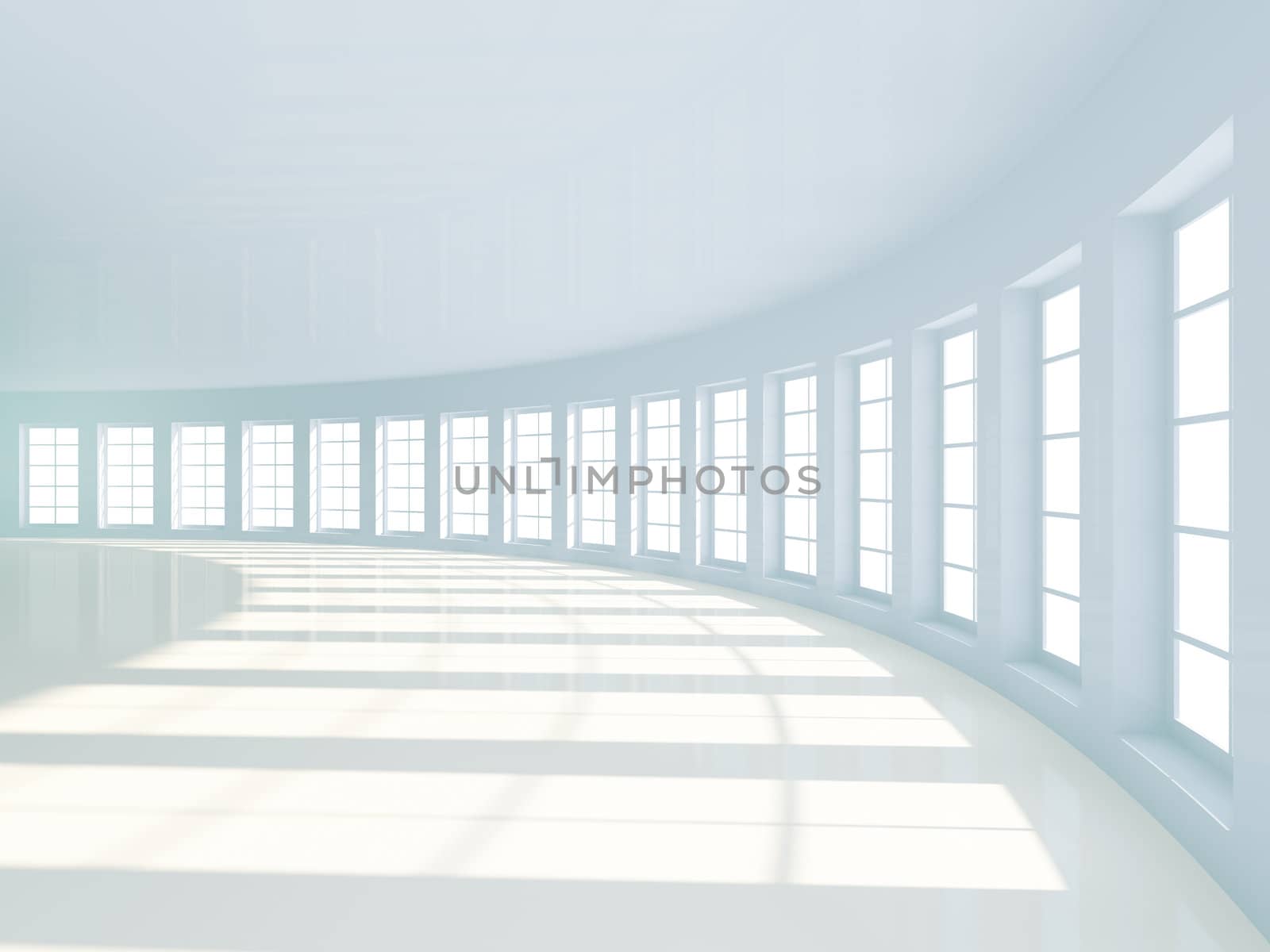 3d illustration of long empty hallway
