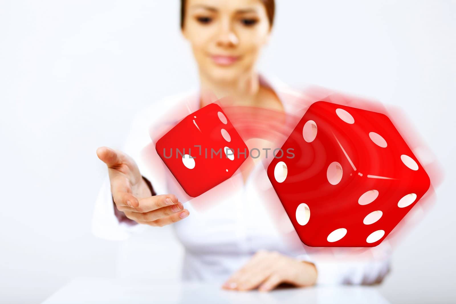 Image of flying dices as symbol of risk and luck