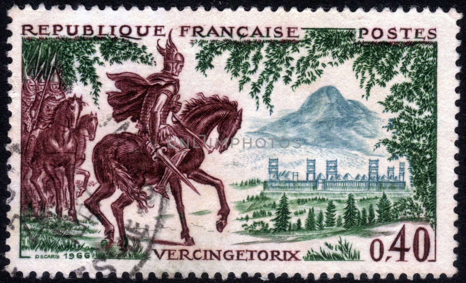 FRANCE - CIRCA 1966: A stamp printed in France, shows Vercingetorix, the leader of the ancient Gauls in the war against Caesar and the Romans, series, circa 1966