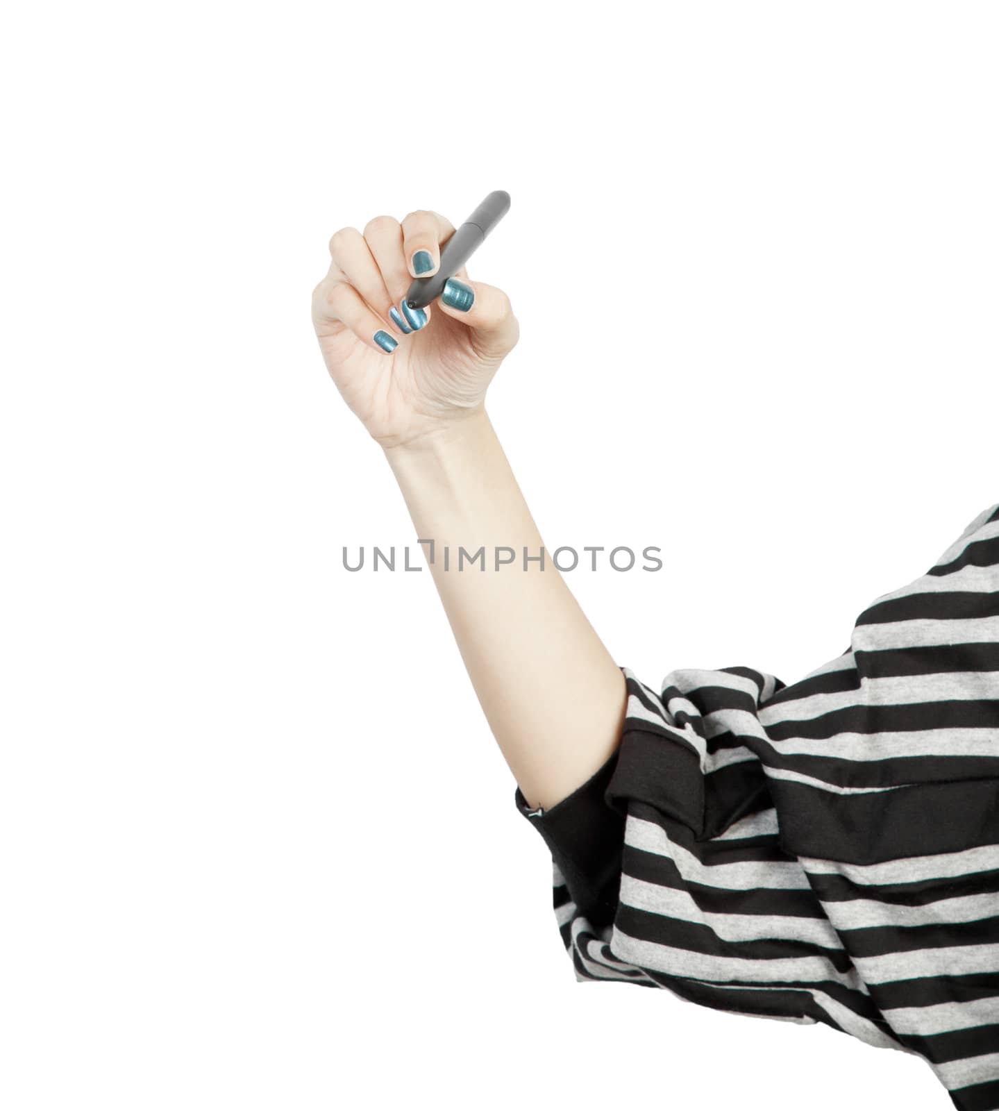 woman drawing or writing on white background by FrameAngel