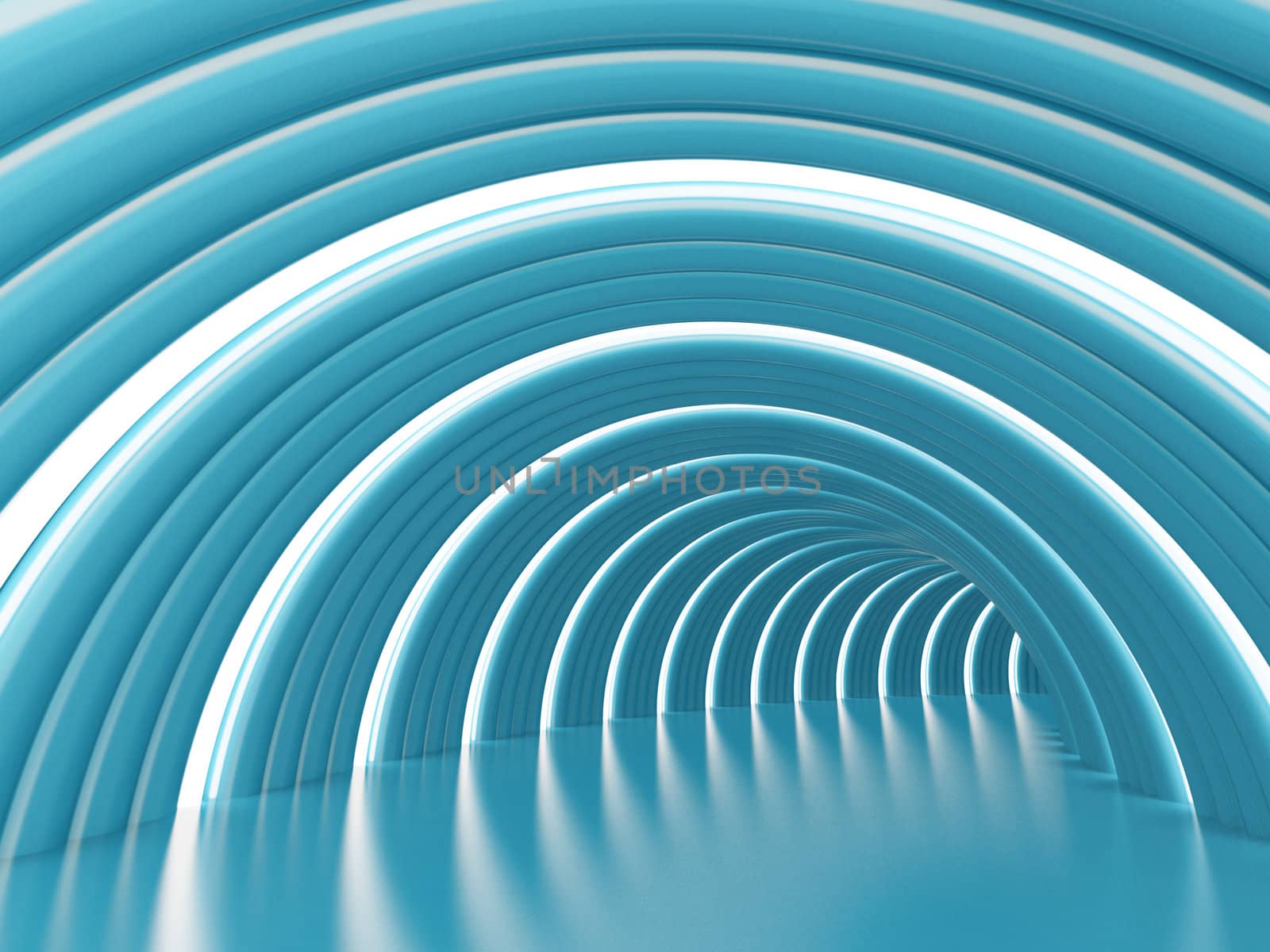 3d Abstract illustration of Long Blue Tunnel