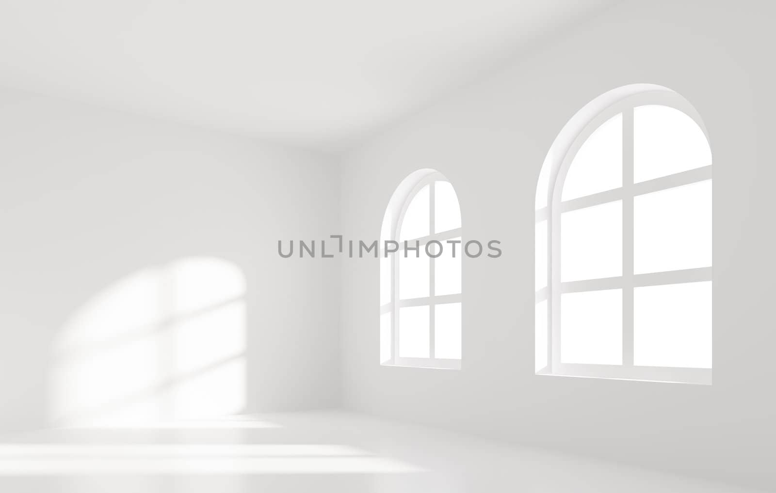 3d Illustration of White Room with Windows