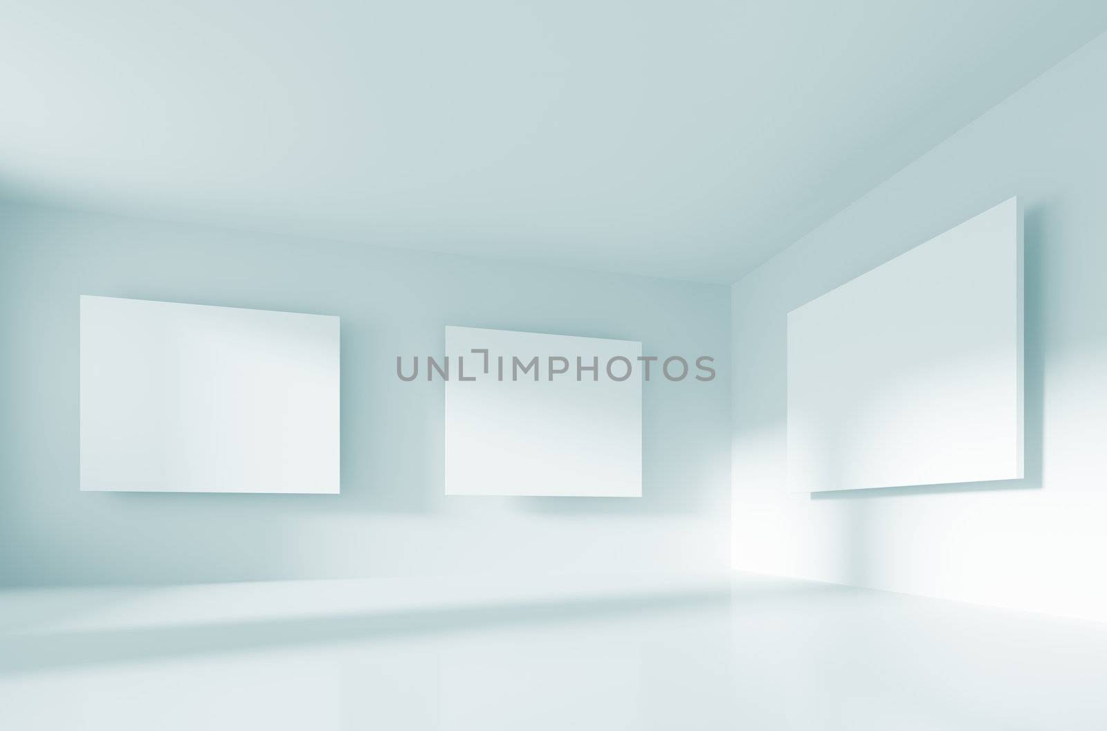 3d Illustration of Blue Abstract Gallery Interior