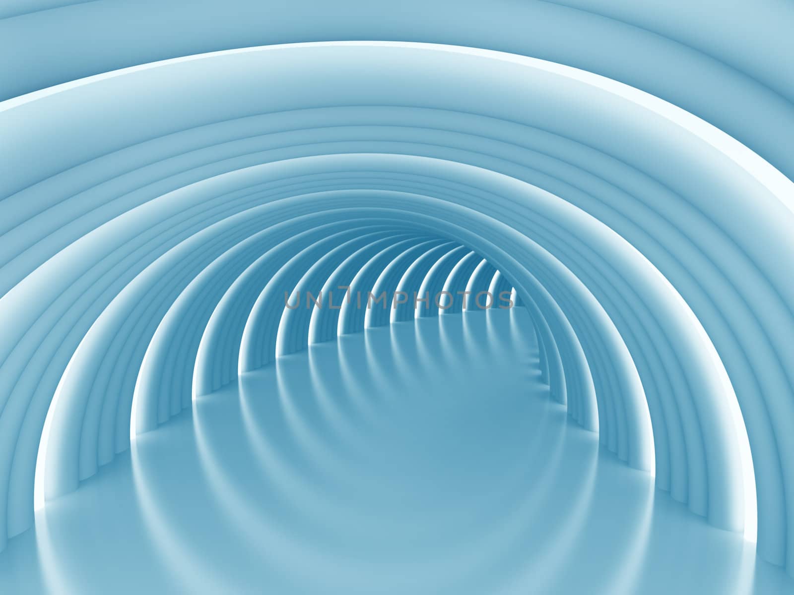 3d Illustration of Abstract Long Blue Tunnel 