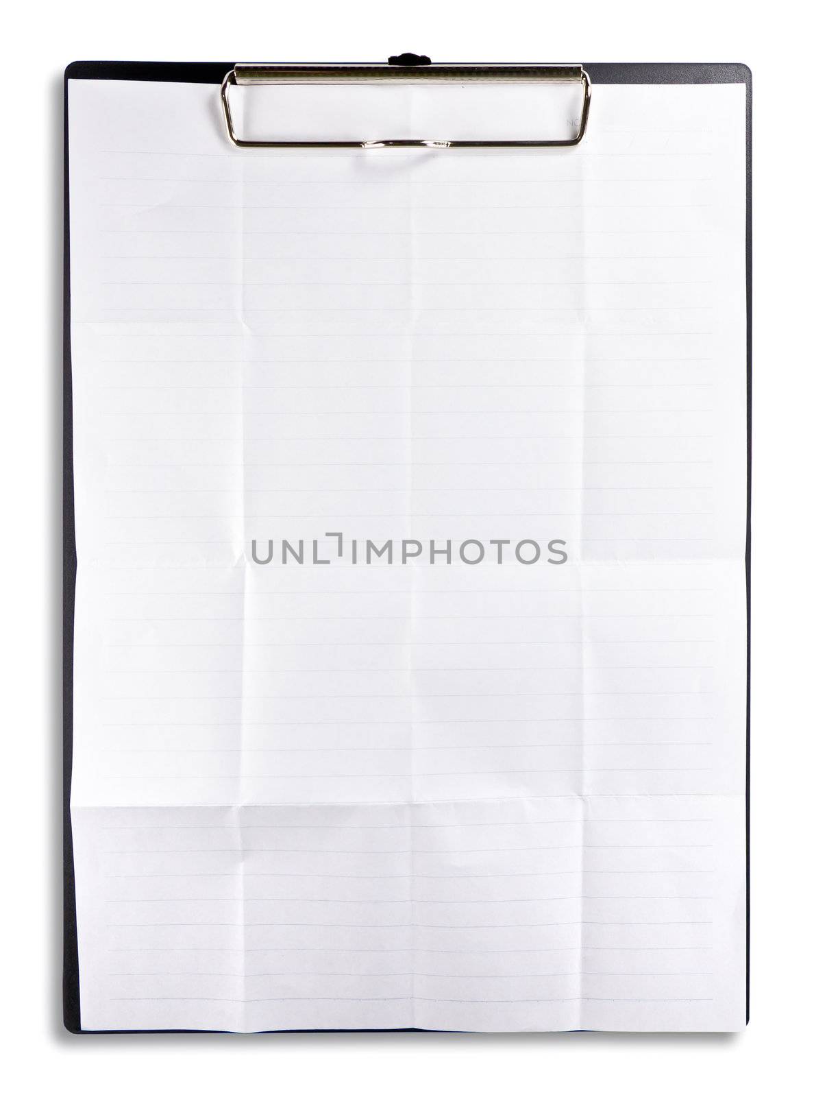white crumpled paper with clipboard isolated