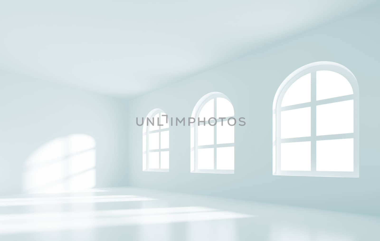 3d Illustration of Empty Room Interior with Windows