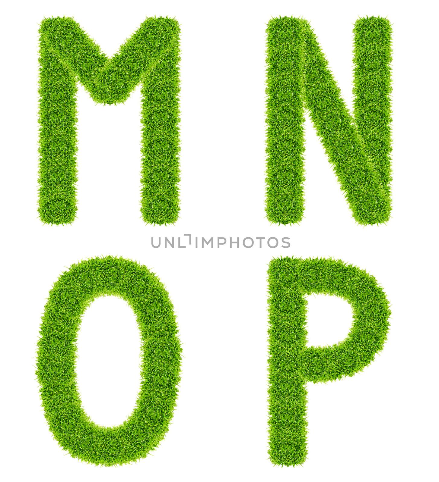 green grass letter mnop isolated
