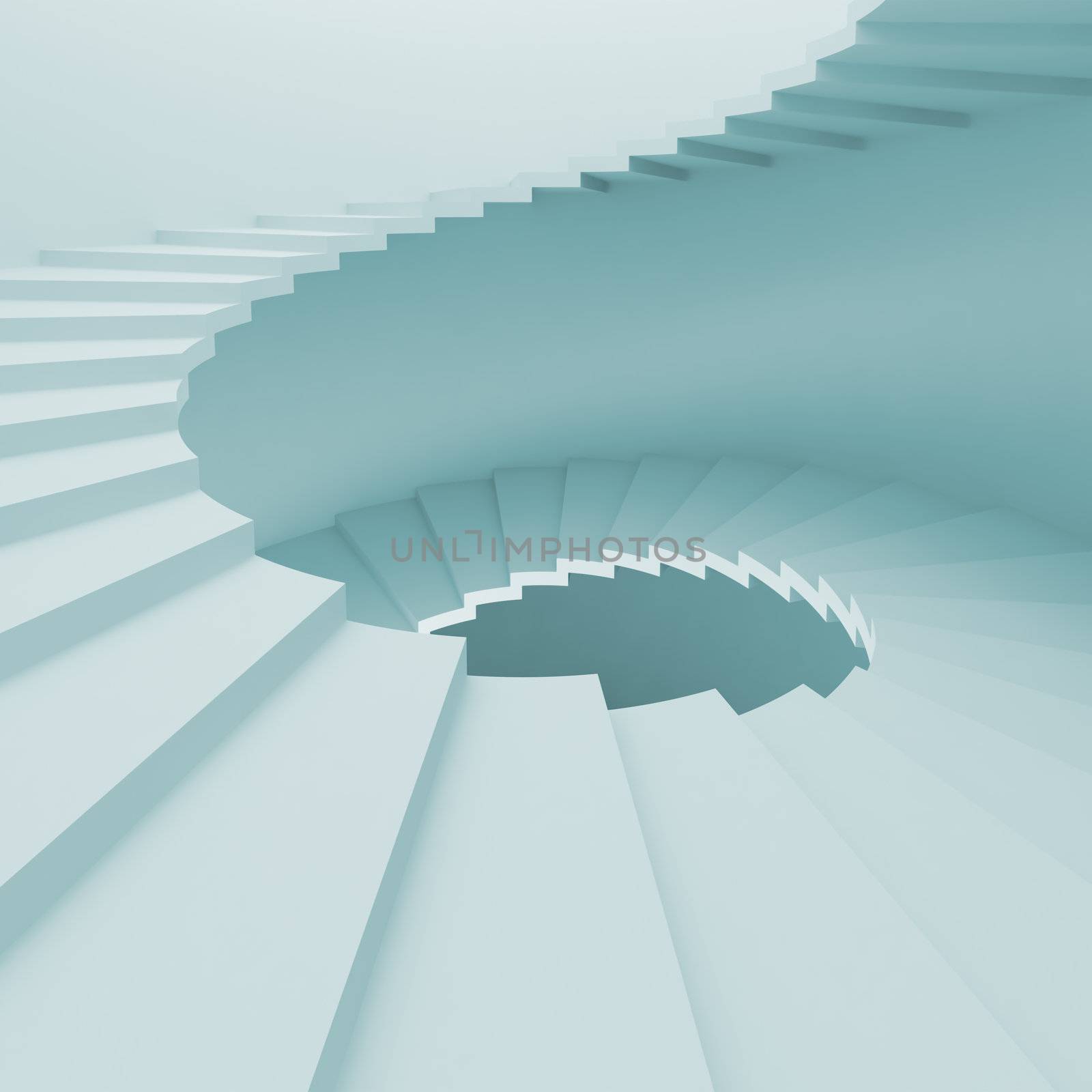 3d Illustration of Blue Spiral Staircase Background
