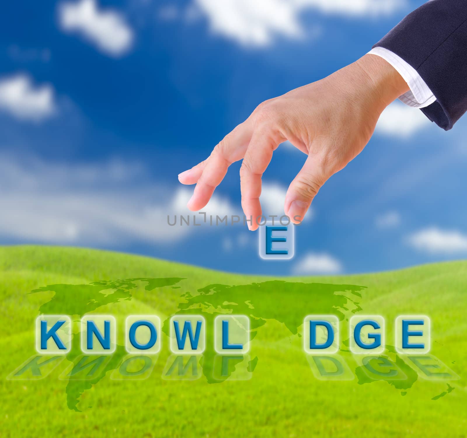 business man hand and knowledge word business concept