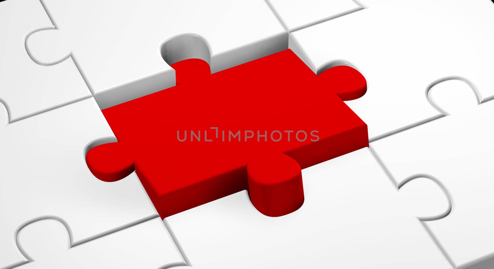 Illustration of color puzzle pieces with a red piece
